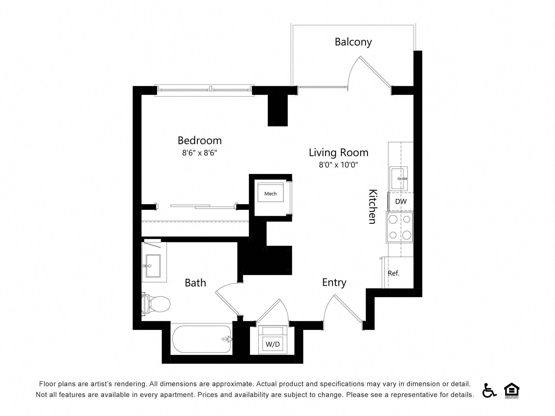 1 Bed |  1 Bath |  "apartment"